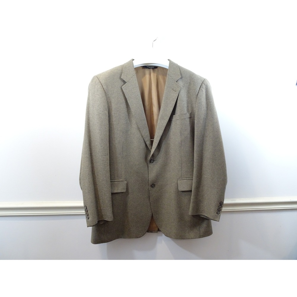 Jos A Bank Mens 46L Silk Wool Blazer Brown Blue Micro Check Sport Coat 2 Button
